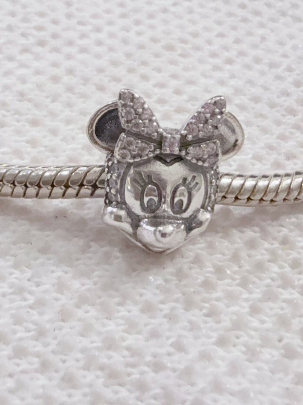 Minnie Mouse Light Pink Pave Bow Clip Charm,Minnie Mouse Portrait Charm